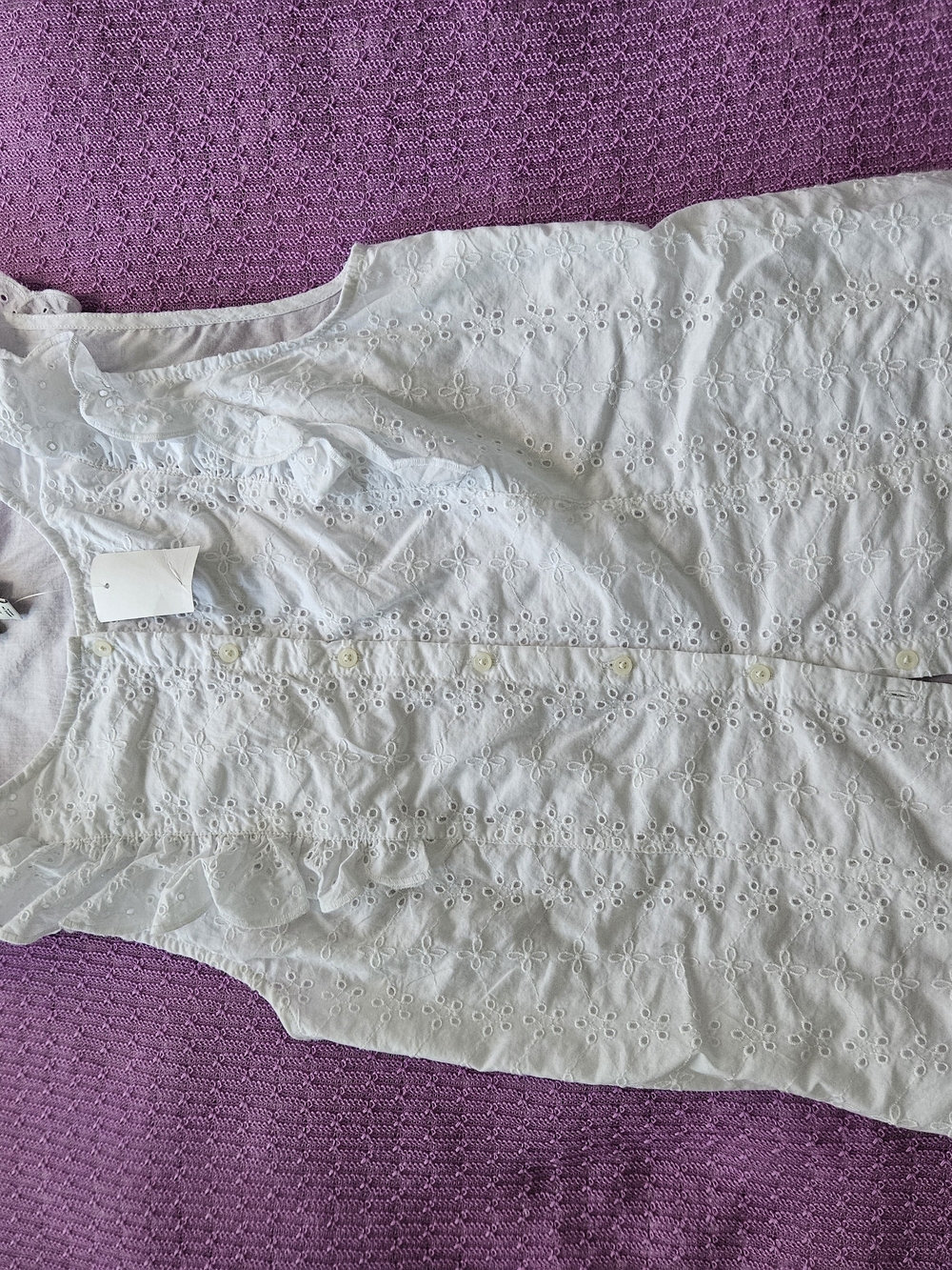 J. Crew White Eyelet Ruffle-Sleeve Button Front Camisole - Picture 2 of 9